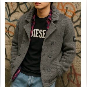 Diesel Jeans Men's Cardigan Jacket Double
Breasted Sweater Wool Knit Size
Medium